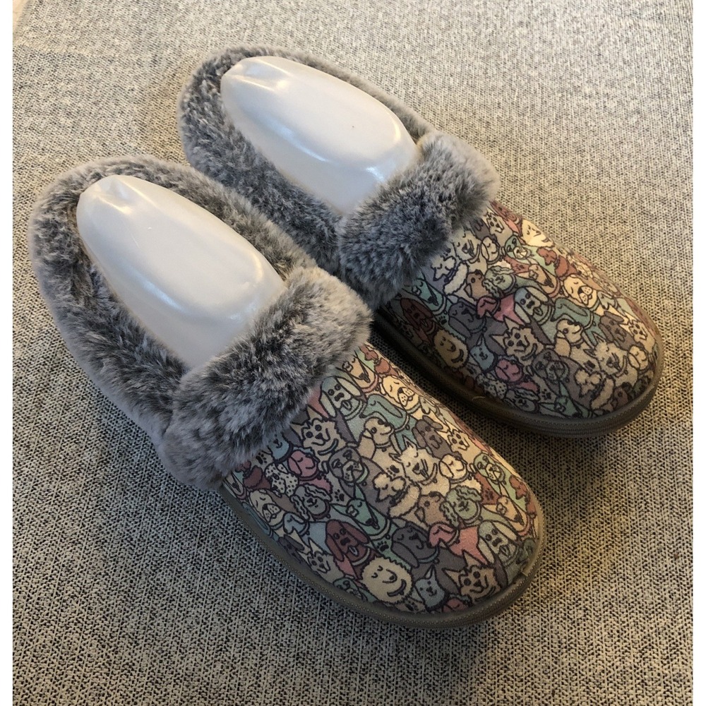 Skechers Bobs Comfort Casual Too Cozy Slipper Shoes Gray Ruff Dogs Women's 7